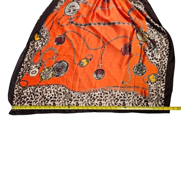 Equestrian silk leopard scarf NWT Y2K brown boho - Picture 3 of 6